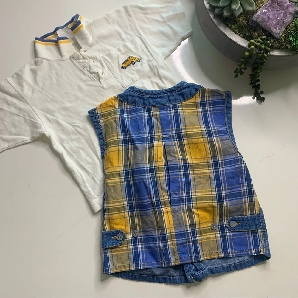 Vintage My Boy Sam classic Car Polo shirt & Matching Denim vest toddler 2T